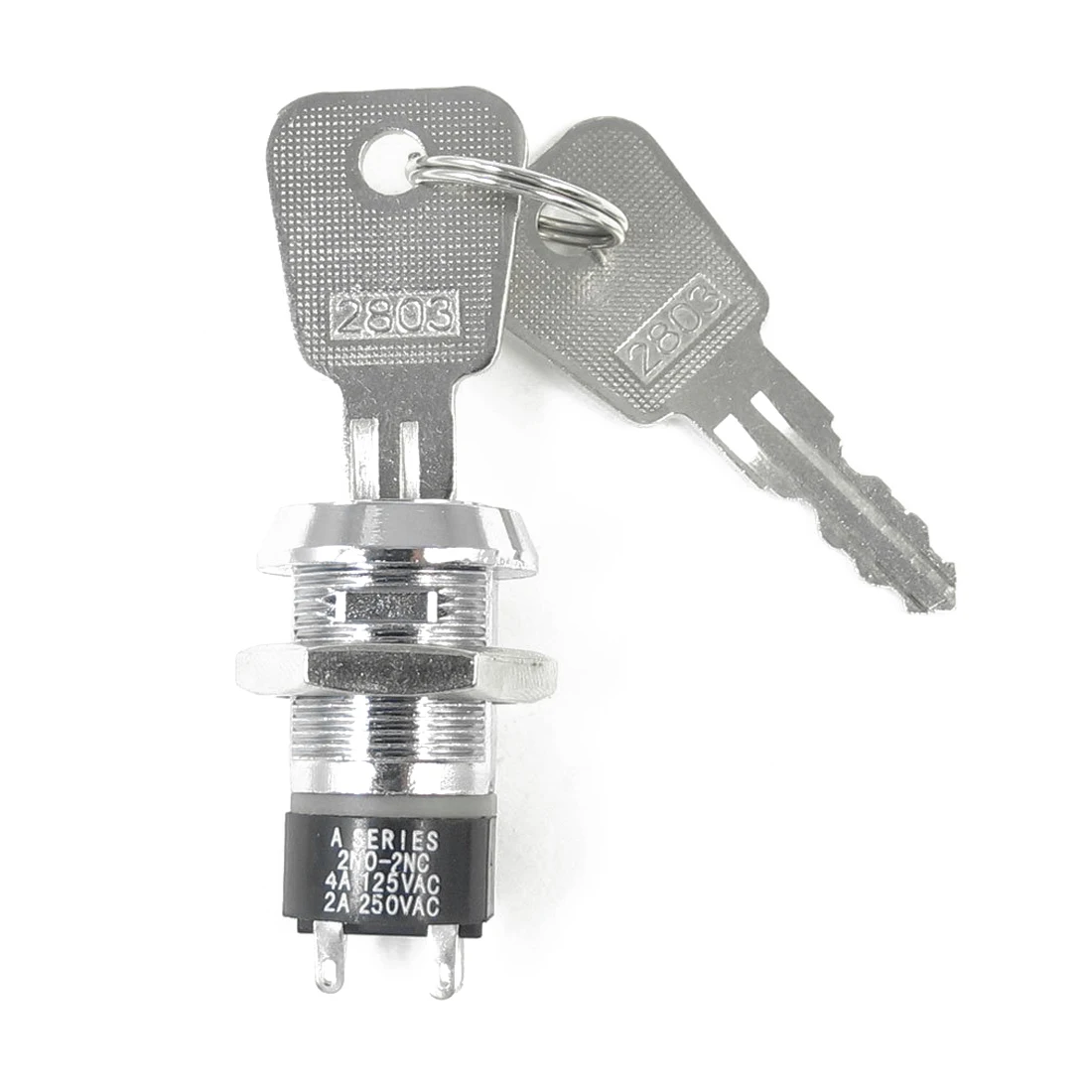 

CNIM Hot 4A/125V 2A/250V AC 4 Terminals On Off Tubular Key Lock Switch Silver Tone