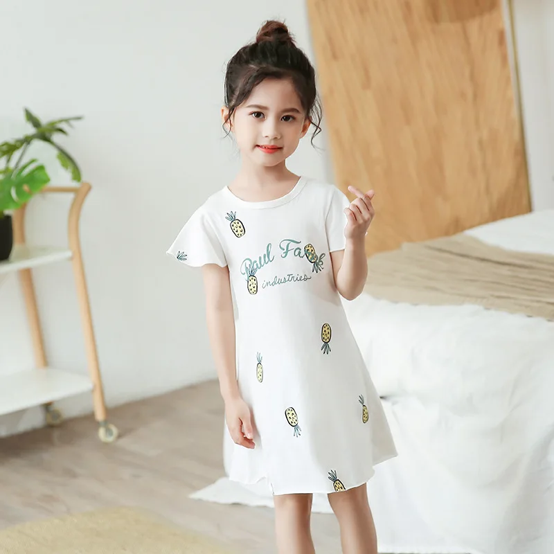 Новые детские пижамы из хлопка для девочек летнее платье принцессы с короткими рукавами ночная рубашка с рисунком единорога - Цвет: nightdress-13