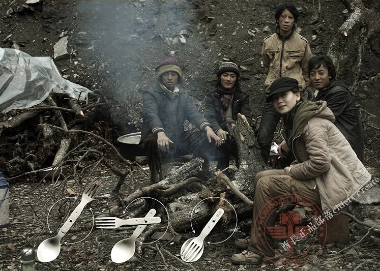 Caza Acero inoxidable presentado Vajilla Tenedores/cuchara cubiertos portátil plegable camping al aire libre de la comida campestre multi Utensilios Chasse caza