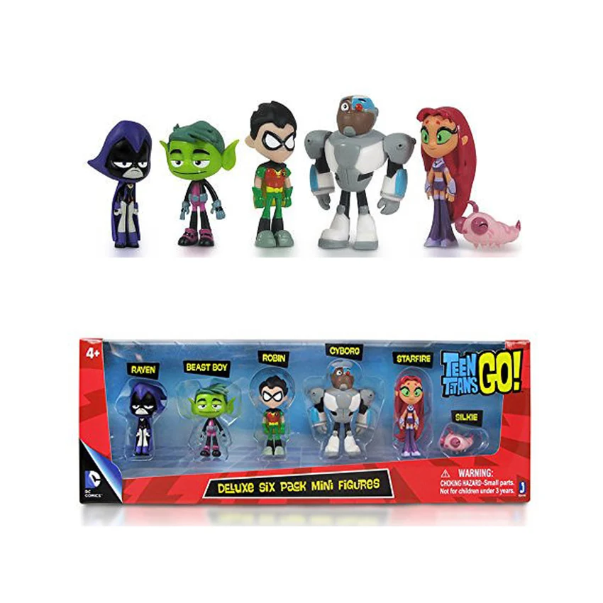 

DC Comics Teen Titans Action Figure 6-Pack 2" Robin Beast Boy Cyborg Starfire Silkie raven teen titans cosplay 50sets/lot