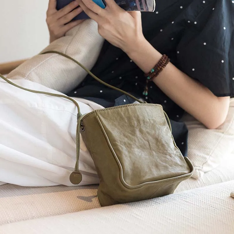 2018 new leather original retro art leisure bucket bag simple handmade sheepskin slung shoulder bag 2018 new leather original retro art leisure bucket bag simple handmade sheepskin slung shoulder bag
