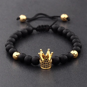 DOUVEI 6mm Pave Zircon Crown Weaving Bracelet Charm Men Handmade Black Matte Bracelets For Women Dropshipping ABL007