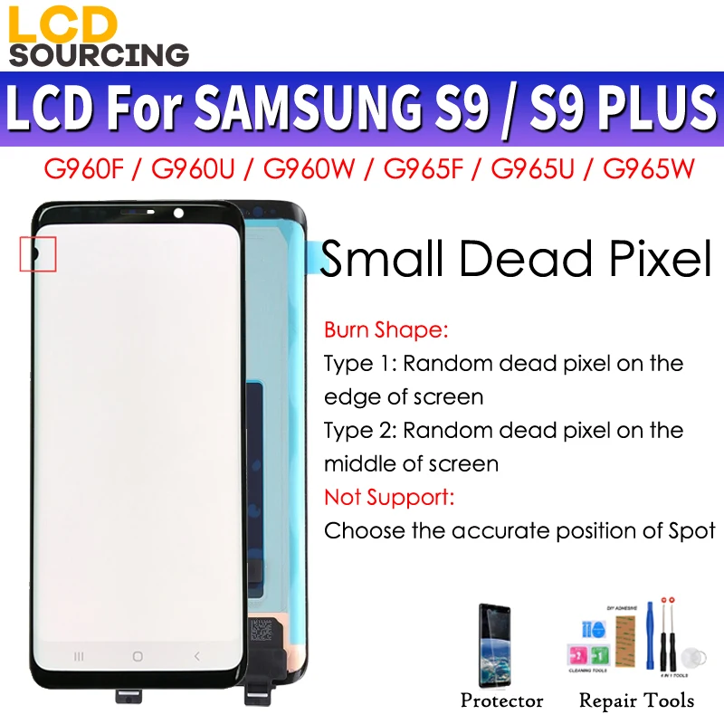 

AMOLED Small Dead Piexl For SAMSUNG Galaxy S9 G960 LCD Display S9+ Plus G965 with Frame Touch Screen Digitizer Assembly Replace