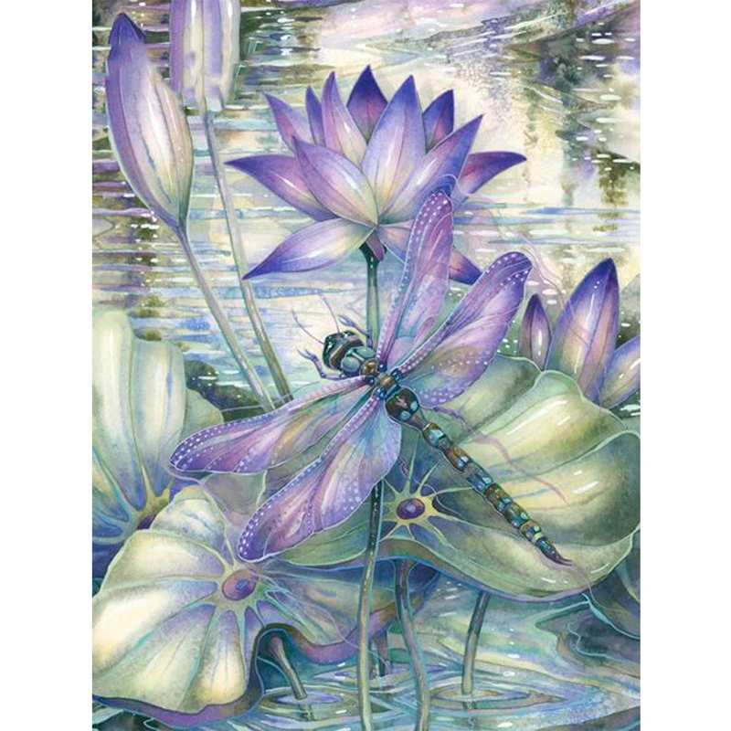 

Diamond Painting Full Square Diamond Embroidery Flowers Lotus Dragonfly DIY Kit Mosaic Decorative Rhinestone Decor SF173