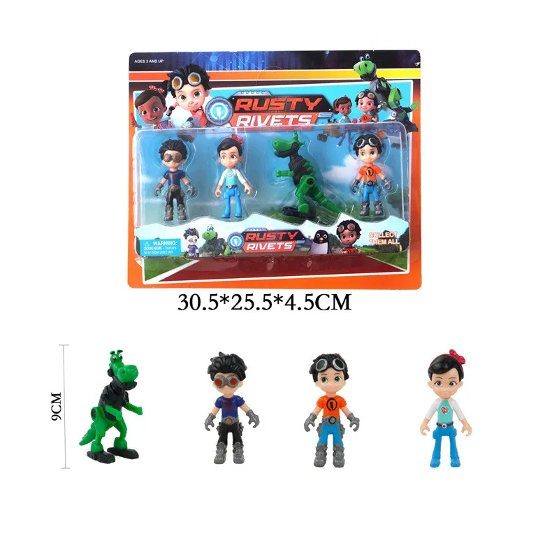 

9CM 4pcs/Lot Characters Rusty Rivets Action Figure Toys Anime PVC Rusty Rivets Doll Model Toys Kids Gift