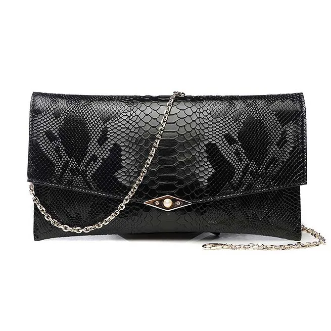

Serpentine Genuine Leather Women Wristlet Chains Hand Clutch Bag Crossbody Messenger Shoulder Bag Envelope Celebrity Evening Bag
