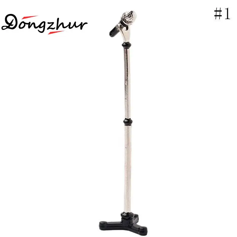 1 Set (Stand + Microphone) Mini Metal Alloy Microphone Model 1:12 Doll House Dollhouse Miniature Furniture Cute Accessories New