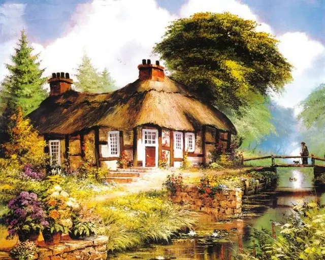 Diy diamond embroidery riverside house diamond painting bridge 5d Diy diamond embroidery riverside house diamond painting bridge 5d