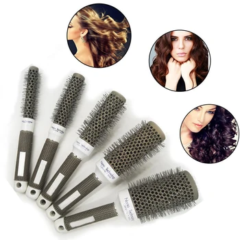 Billige 5 Stücke Keramik Ionic Radial Runde Kamm Haar Dressing Pinsel Salon Styling Barrel Anti-statische Escova De Cabelo Entwirren Haarbürste