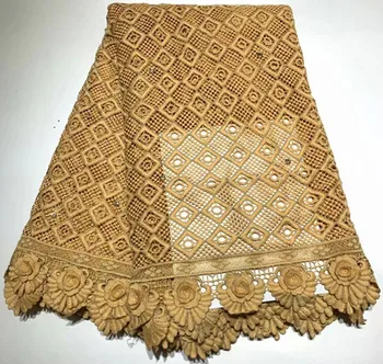 

5yards gold african lace fabric 2019 high quality cord lace fabric guipure lace fabric nigerian lace fabrics for dress ZQ-A68