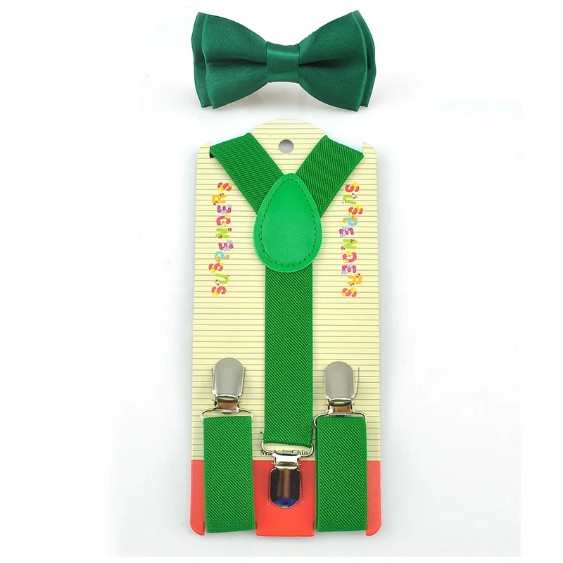 Kids Children Boys Girls "dark Green" Pattern Elastic Suspenders Bow