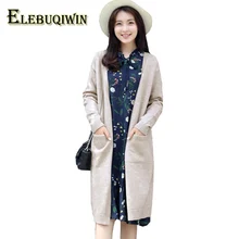 Womens Knit Cardigan Sweaters Coats 2018 New Autumn Winter Slim Medium length Jersey Solid color V-Neck Warm Sweater Jacket LS86
