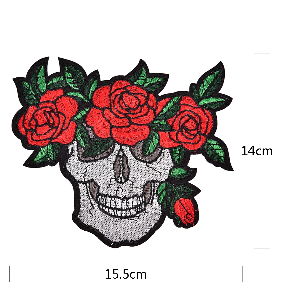New 1pc Punk Skull Clothing Patches Rose Red Punk Badges Embroidery Iron-On Biker Patch For Clothes Sew On Stripe Clothes Badge