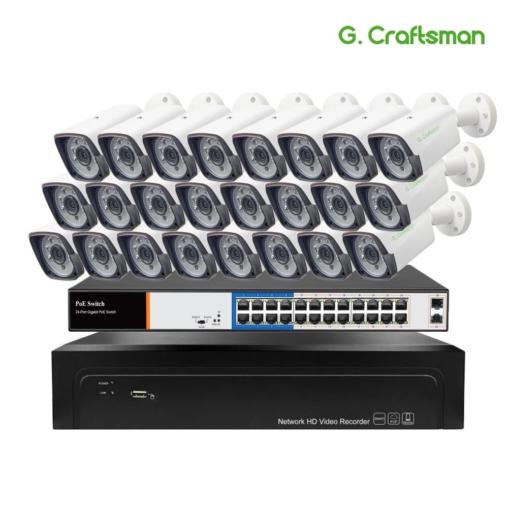 24ch 5MP POE Kit H.265 System CCTV Security Up to 32ch NVR Support 16ch 4k Outdoor Waterproof IP Ca
