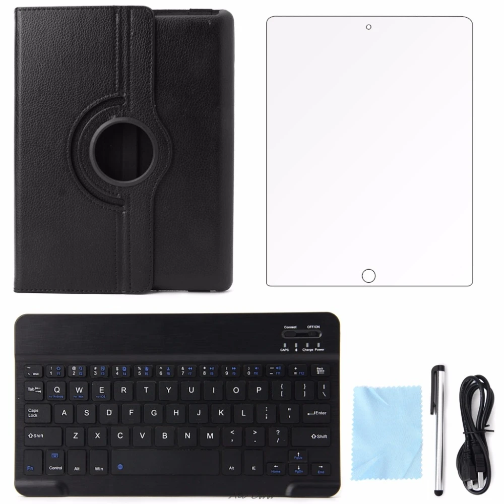 

360 Degrees Rotating Leather Stand box Cover Bluetooth Wireless Keyboard For iPad 2 3 4 Black Aluminum Alloy