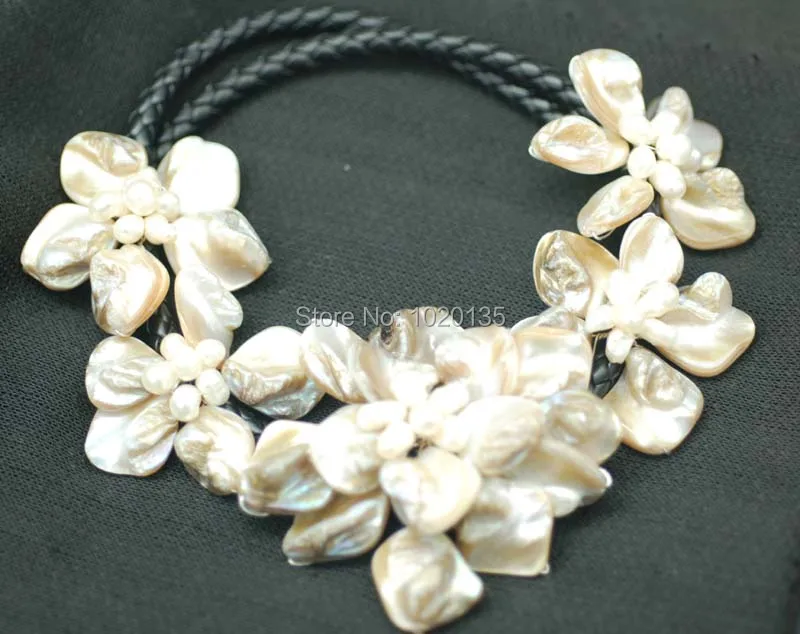 

WOW! freshwater pearl white champagne shell flower necklace 18inch nature 60mm gift baroque wholesale beads