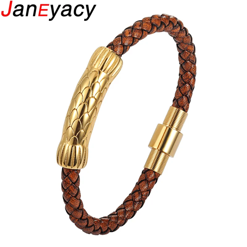 

Janeyacy New Fashion Braided Snake Retro Bracelet Magnetic Buckle Men Stainless Steel Bracelet Women Leather Bracelet Pulseira