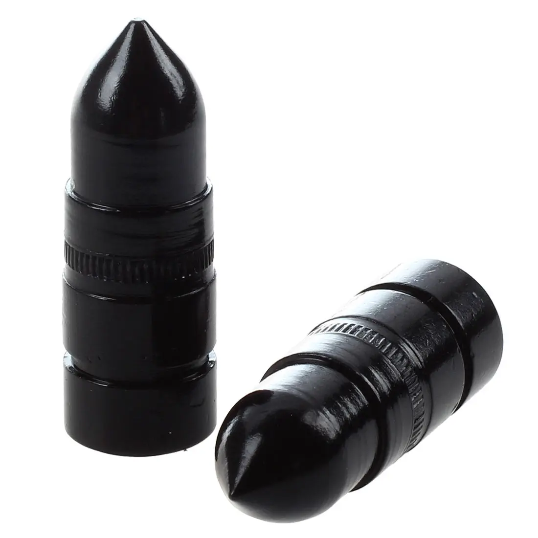 AUTO 2 Pcs Black Bullet Shape Tire Valve Stem Cap for Car Motorcycle