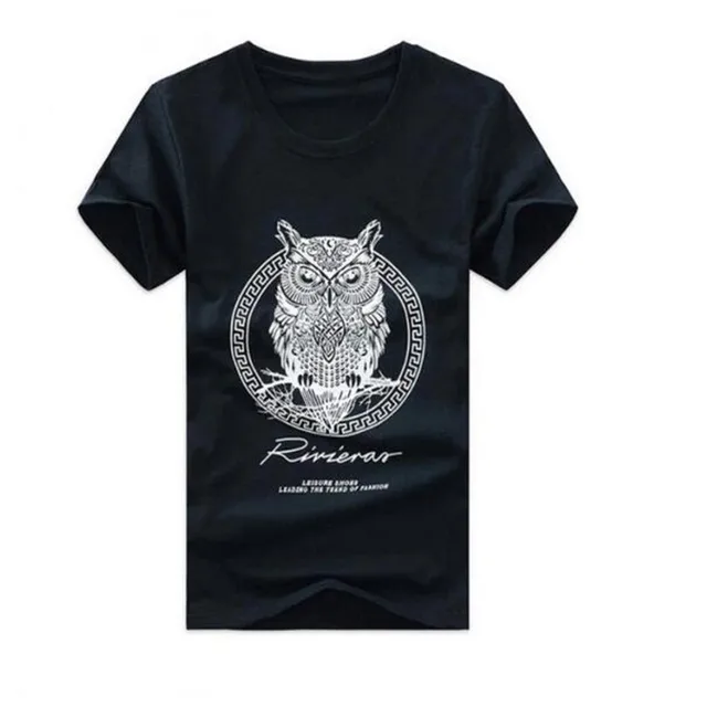 Fashion Men Cotton Short Sleeve T-shirt Owl Print Summer Casual Night Bird O-neck T-shirts Tee Tops AE74