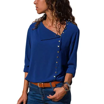 Women Tops And Blouses 2020 Fashion Long Sleeve Skew Collar Chiffon Blouse Casual Tops Plus