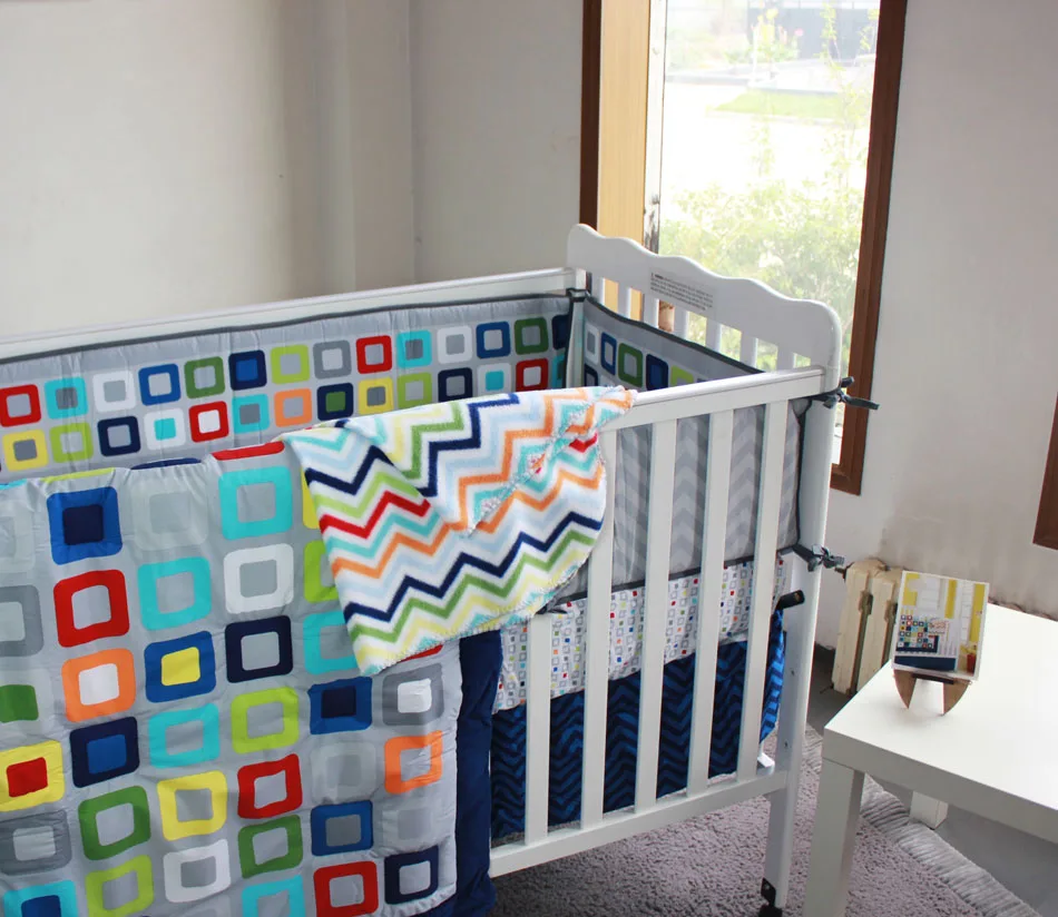 9 Pieces Embroidered Colorful Tetris Baby Bedding Set include Quilt