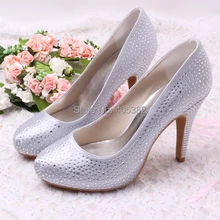 Wedopus Super Quality Handmade Rhinstone Silver Ladies High Heel Wedding Evening Shoes Dropship