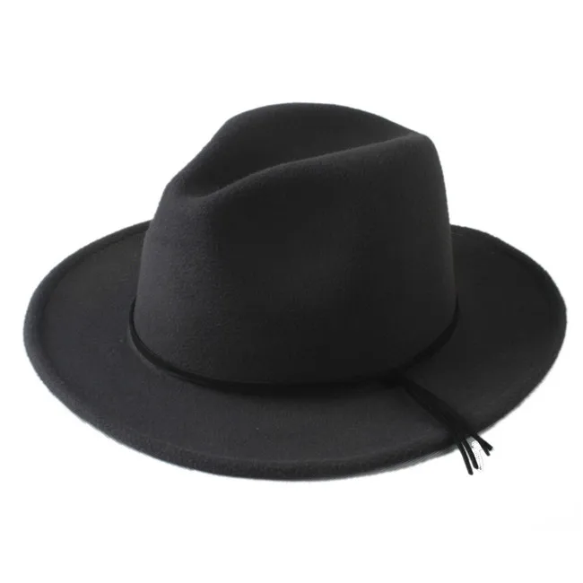 Шерсть Унисекс Женская Мужская Chapeu Feminino Fedora Шляпа Для Laday Мужская шерстяная Панама повязка на голову Джаз церковный топ шляпа - Цвет: Dark Grey