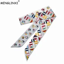 Новинка, брендовый шарф, маленький шелковый шарф с цветочным принтом для женщин, с геометрическим принтом, Сумка с лентами, модный головной платок, длинные шарфы