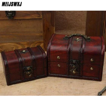 

Wooden Box Storage Box Organizer Cajas Organizadoras Retro Antique Lockable Ooden Jewelry Boite De Rangement Makeup Caixa 2pcs