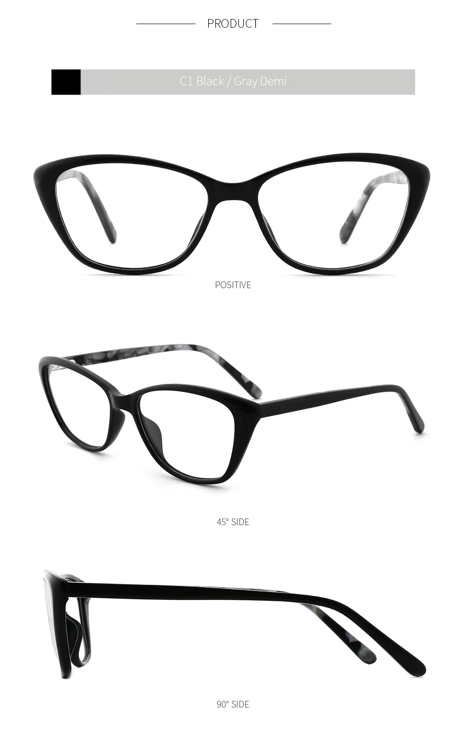 Acetate Women Eyeglasses Frame Transparent Myopia Black Cat Eye Glasses Frames Fashion Trend For Women#LS8048