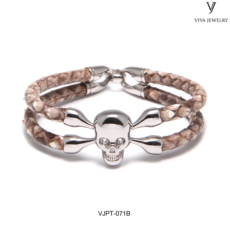 VJPT-071B Genuine stingray with skull bracelet (2)