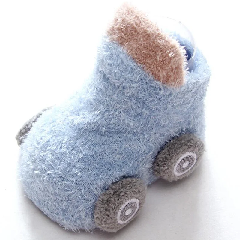 Новые осенне-зимние носки для малышей с мультяшным автомобилем нескользящие носки для малышей теплые носки