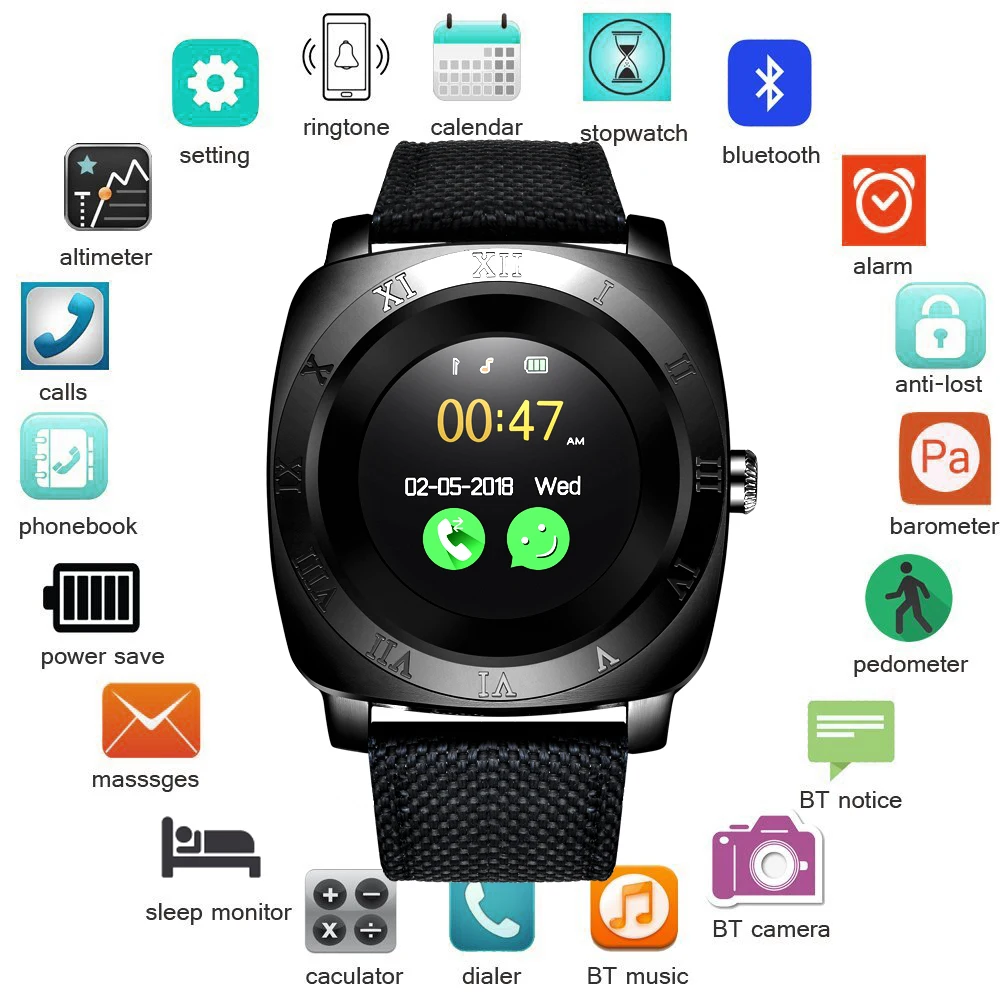 

BNAGWEI Smart Watch Pedometer Fitness Clock Camera SIM Card Smartwatch phone Mp3 Player man for IOS Android Watchphone PK DZ09