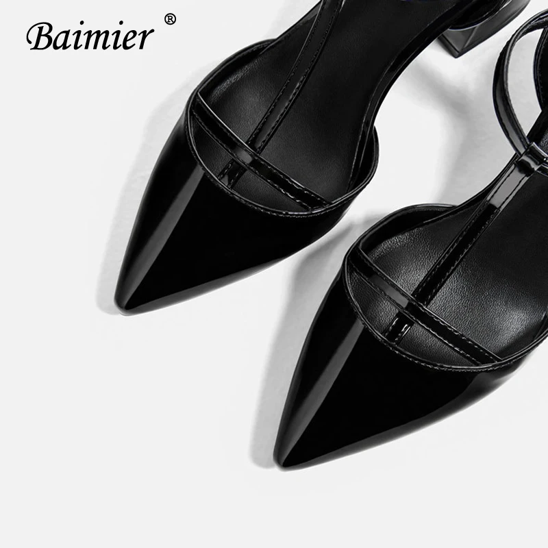 Baimier/Летние черные женские сандалии на высоком каблуке Кожаные гладиаторы с