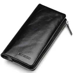 Новый яловая кожа для мужчин кошелек на молнии и Hasp бумажник для мужчин Мода длинный телефон кошелек мужской клатч держатель для карт сумка