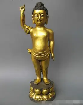 

22"Tibet Temple Buddhism Folk Bronze Gild Boy Young Sakyamuni Buddha Statue