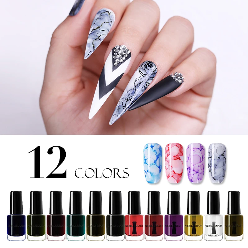 

NICOLE DIARY 6ml Blossom Effect Nail Polish Watercolor Marble Nail Ink Blossom Quick Drying Nail Decoration DIY Design