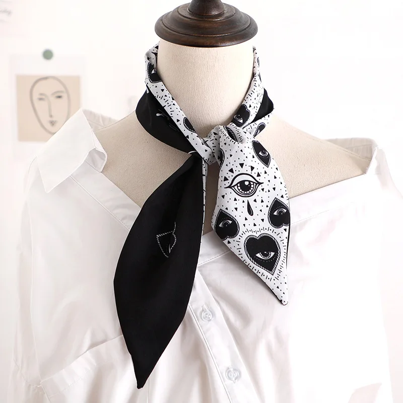 Elegant Eye Print Long Scarf Summer Women Neck Hair Tie Band Scarves