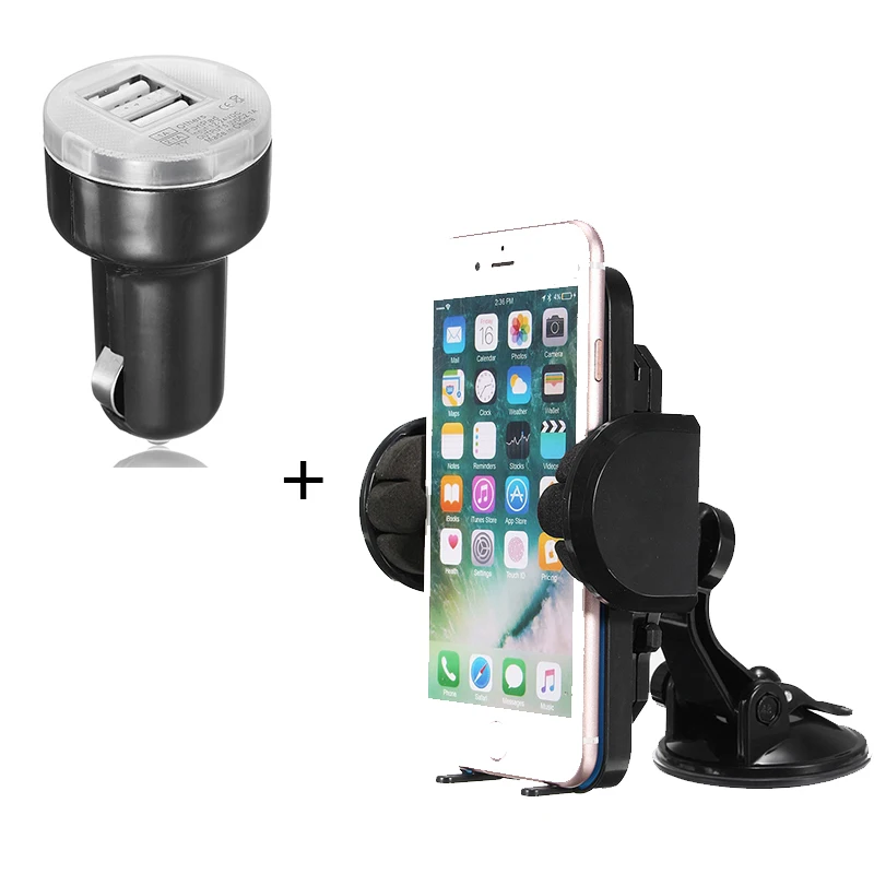 Wireless Car Charger Phone Holder + Dual USB Ports Car