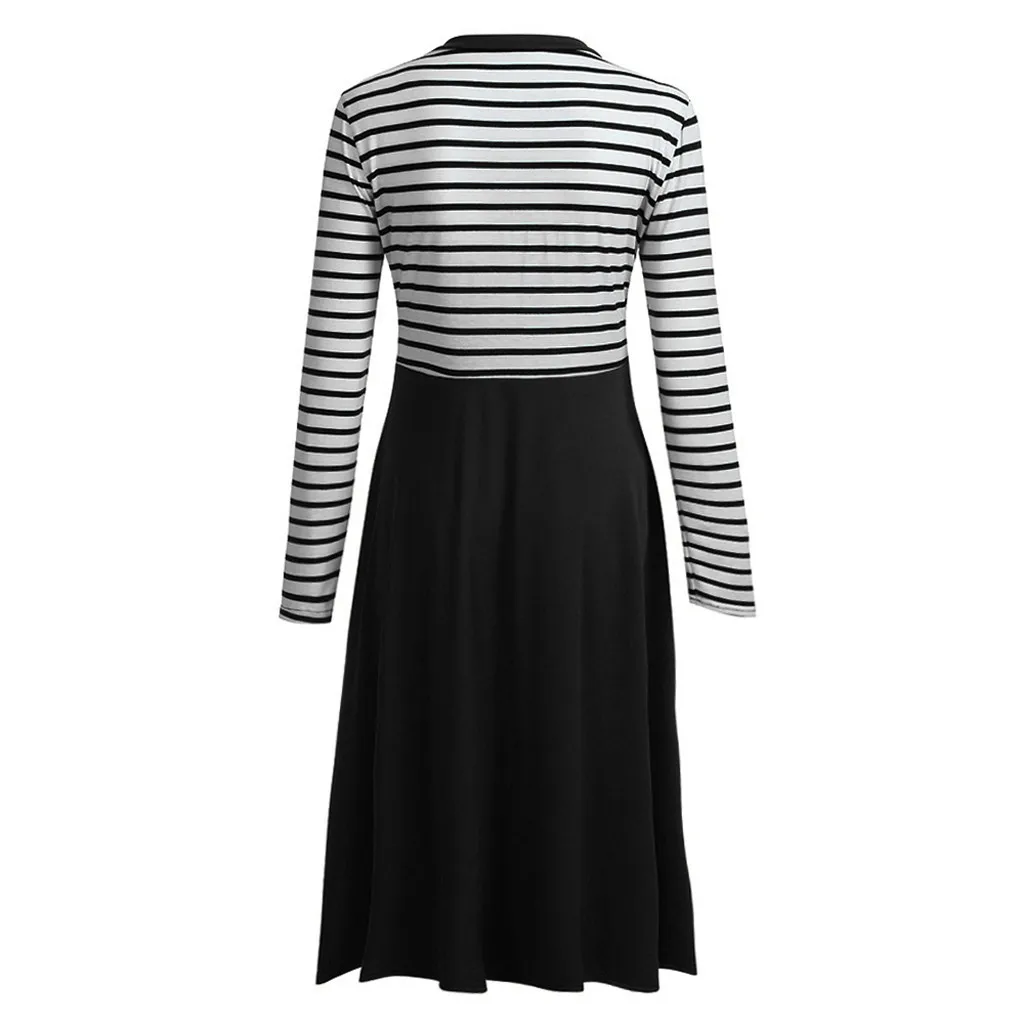 Maternity Autumn Dresses New Women's Stripe Long Sleeve Flare Maternity Breastfeeding Nursing Dress Pregnant Winter Dresses C40