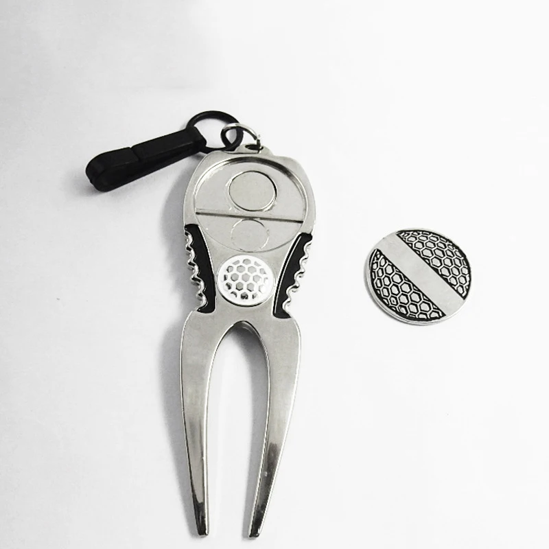1Pcs Steel Divot Repair Switchblade Tool Pitch Groove Cleaner Pitchfork Gift for Golfer Training with golf ball marker