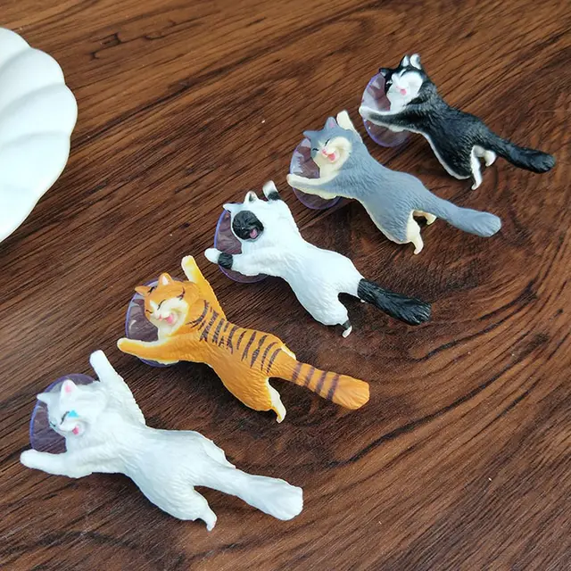 Neko Atsume Simulation Cat Animal Design Kitten Sucker Ring Buckle Bracket Ornaments Mobile Phone Holder Support Mount Resin