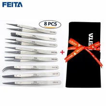 FEITA de 8 PCS ESD Aço Inoxidável Cabeça-mudou Dica Pinça Anti-estática de Precisão Mão Ferramenta com Bolsa de Transporte para o Laboratório, DIY Electrica