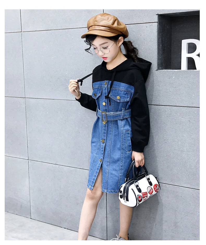 2018 New Casual Girl Dresses Fashion Spring Autumn Long Sleeve Children Clothing Teen Hooded Denim Kids Dress For Girls 14 Years (16)