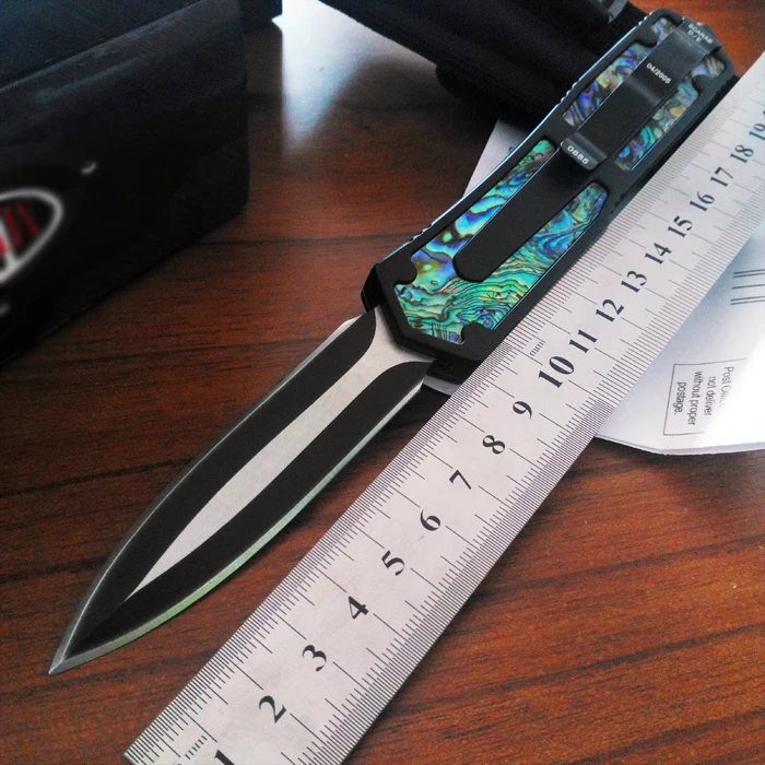 GFAbaShelDEBK Double edge blade Abalone Shell Black handle Tactical
