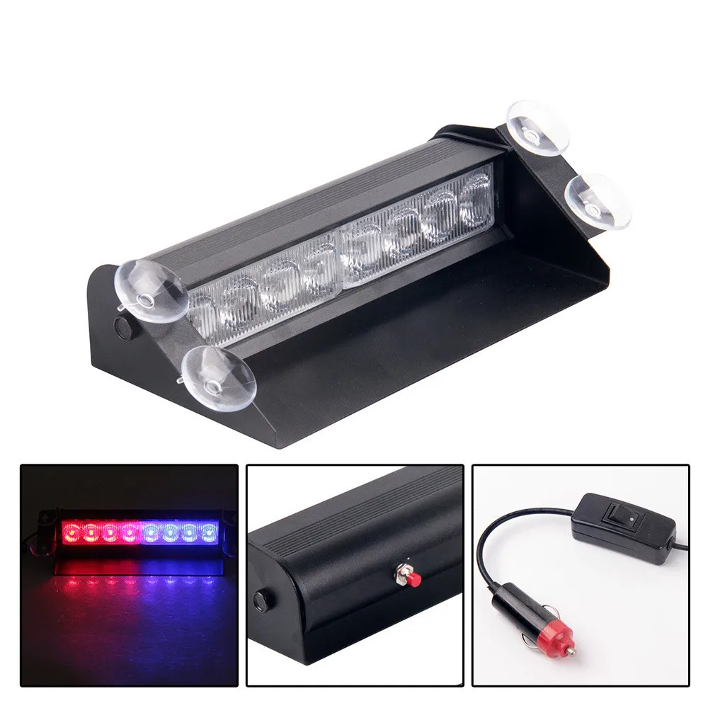 

Car Led Emergency Dash Strobe Flash Warning Light 12V 8 Led Flashing Lights Red Blue White Amber Police lights Car styling