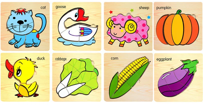 Poultry-vegetables 8 шт./партия 3D головоломка деревянные игрушки Мультяшные животные Пазлы Детская обучающая игрушка для детей игрушки - Цвет: Poultry-vegetables