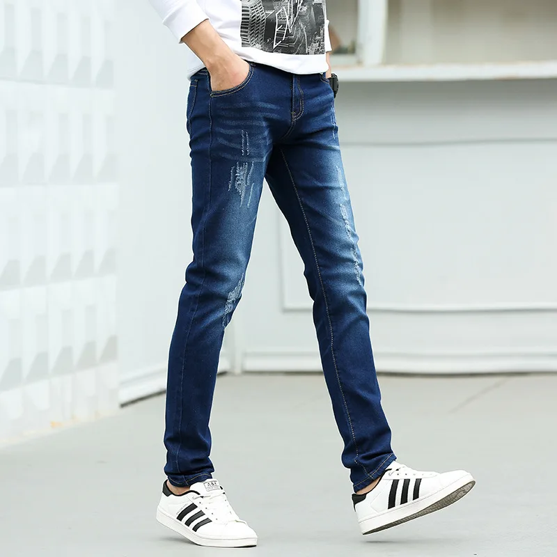Для мужчин; обтягивающие джинсы Slim Fit Карандаш брюки летние тонкие стрейч тенденция молодежь потертые джинсы брюки 2019 Мода