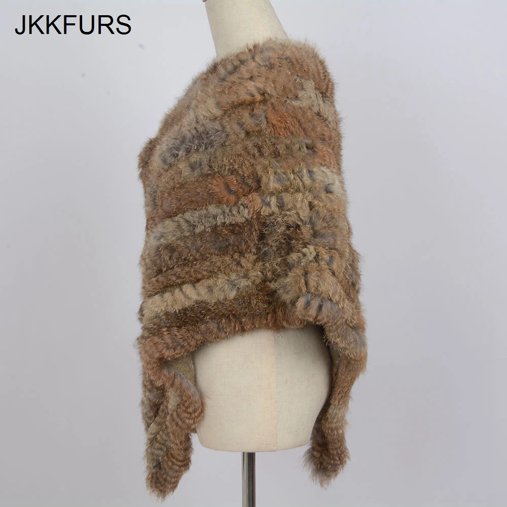 Womens Knitted Poncho Real Rabbit Fur Fashion Style Winter Autumn Warm Fur Shawl Ladies Top Quality Cape S1071S