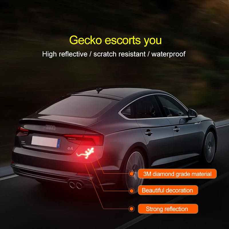1 пара, наклейка Gecko, автомобильный бампер, светильник, отражатель, Предупреждение о безопасности дорожного движения, Светоотражающая полоса, автомобильные аксессуары